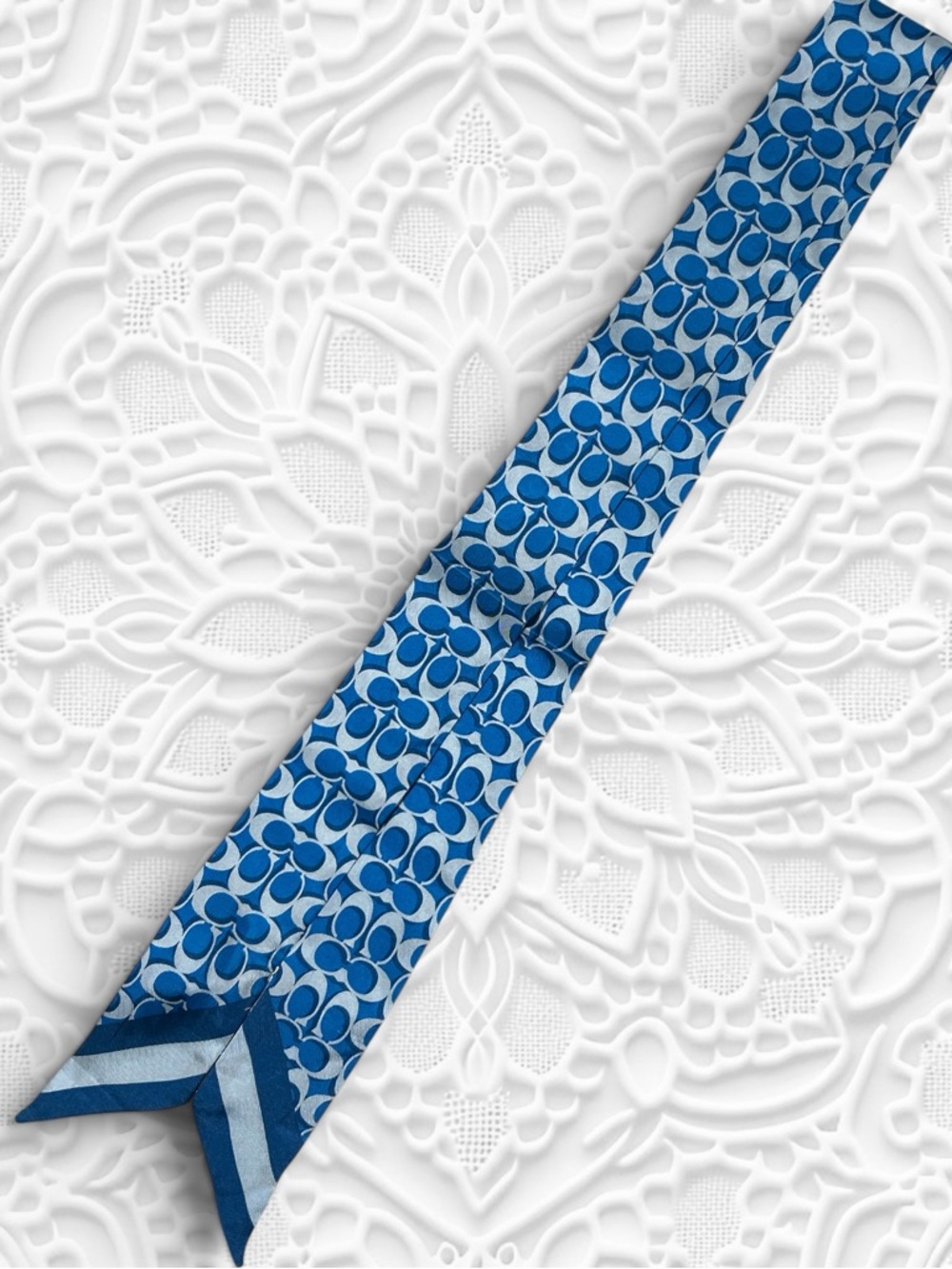 COACH Signature C 💯 Silk Skinny Scarf in Electric Blue Sky NWT
